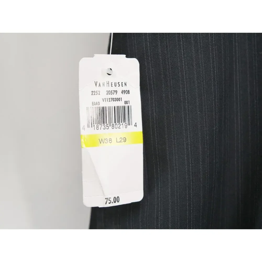 NWT Van Heusen Dress Pants Men 38x29 Gray Pinstripe Flat Front Wrinkle Resistant